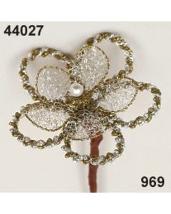 Bouillon-Draht Blume groß mit Perle - gold-silber - 44027.969