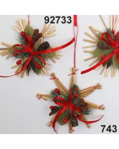 Strohstern natur 6 sortiert dekoriert / grün-rot / 92733.743