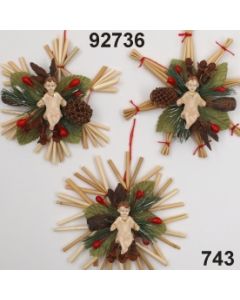 Strohstern mit Jesus 6 sortiert dekoriert / grün-rot / 92736.743