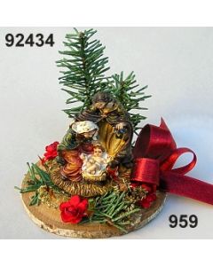 Krippe auf Holzscheibe dekoriert / gold-weinrot / 92434.959
