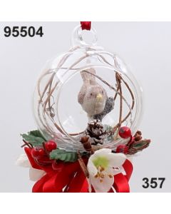 Glaskugel mit Winter Vogel dekoriert / weinrot-champagner / 95504.357